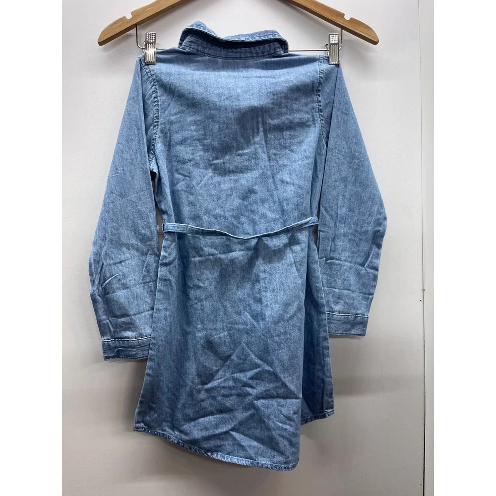 The Childrens Place Blue Denim Tie Waist‎ Long Sleeve Shirt Dress Size 7/8 NWT